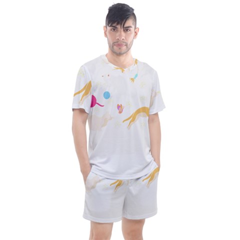 Cat Pattern T- Shirt Pattern Of Cats Playing With Toys T- Shirt Men s Mesh Tee And Shorts Set by maxcute