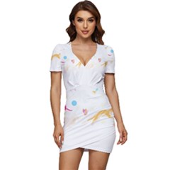 Cat Pattern T- Shirt Pattern Of Cats Playing With Toys T- Shirt Low Cut Cap Sleeve Mini Dress