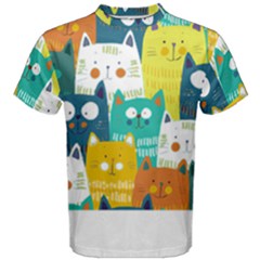 Cat T- Shirt Cute Cats Colorful Seamless Pattern T- Shirt Men s Cotton Tee by maxcute