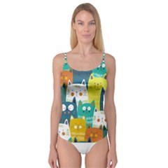 Cat T- Shirt Cute Cats Colorful Seamless Pattern T- Shirt Camisole Leotard  by maxcute