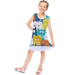 Cat T- Shirt Cute Cats Colorful Seamless Pattern T- Shirt Kids  Tunic Dress by maxcute