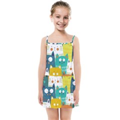 Cat T- Shirt Cute Cats Colorful Seamless Pattern T- Shirt Kids  Summer Sun Dress by maxcute