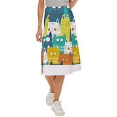 Cat T- Shirt Cute Cats Colorful Seamless Pattern T- Shirt Midi Panel Skirt by maxcute