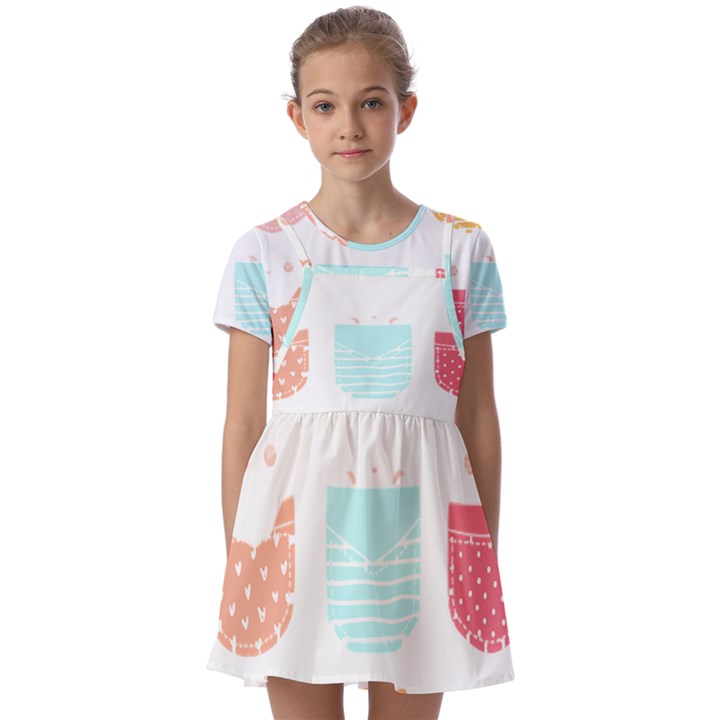 Cats In Pockets T- Shirt Adorable Cats Peaking Out Of Pockets Pattern T- Shirt Kids  Short Sleeve Pinafore Style Dress