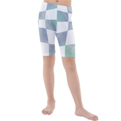 Checkerboard T- Shirt Psychedelic Watercolor Check Aqua T- Shirt Kids  Mid Length Swim Shorts by maxcute