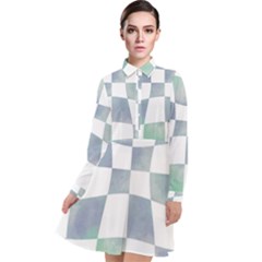 Checkerboard T- Shirt Psychedelic Watercolor Check Aqua T- Shirt Long Sleeve Chiffon Shirt Dress by maxcute