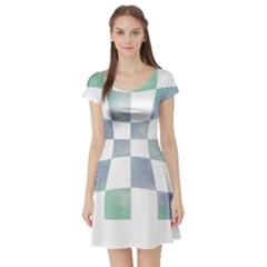 Checkerboard T- Shirt Psychedelic Watercolor Check Aqua T- Shirt Short Sleeve Skater Dress by maxcute