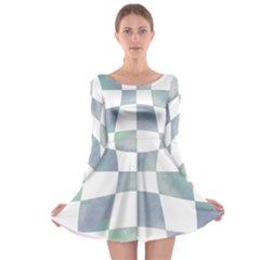 Checkerboard T- Shirt Psychedelic Watercolor Check Aqua T- Shirt Long Sleeve Skater Dress by maxcute