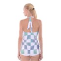 Checkerboard T- Shirt Psychedelic Watercolor Check Aqua T- Shirt Boyleg Halter Swimsuit  View2