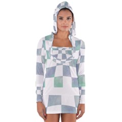 Checkerboard T- Shirt Psychedelic Watercolor Check Aqua T- Shirt Long Sleeve Hooded T-shirt by maxcute