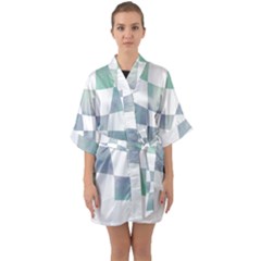 Checkerboard T- Shirt Psychedelic Watercolor Check Aqua T- Shirt Half Sleeve Satin Kimono  by maxcute