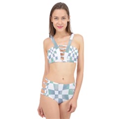 Checkerboard T- Shirt Psychedelic Watercolor Check Aqua T- Shirt Cage Up Bikini Set by maxcute