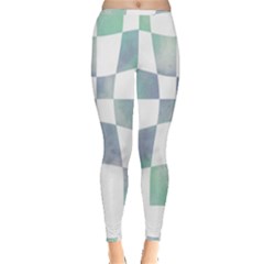 Checkerboard T- Shirt Psychedelic Watercolor Check Aqua T- Shirt Inside Out Leggings by maxcute