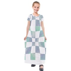 Checkerboard T- Shirt Psychedelic Watercolor Check Aqua T- Shirt Kids  Short Sleeve Maxi Dress by maxcute