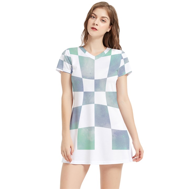 Checkerboard T- Shirt Psychedelic Watercolor Check Aqua T- Shirt Women s Sports Skirt