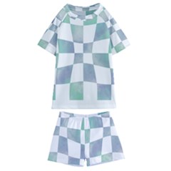 Checkerboard T- Shirt Psychedelic Watercolor Check Aqua T- Shirt Kids  Swim Tee And Shorts Set by maxcute