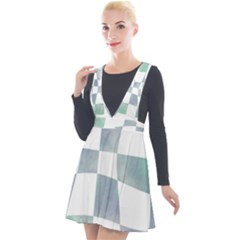 Checkerboard T- Shirt Psychedelic Watercolor Check Aqua T- Shirt Plunge Pinafore Velour Dress by maxcute