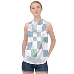 Checkerboard T- Shirt Psychedelic Watercolor Check Aqua T- Shirt High Neck Satin Top by maxcute