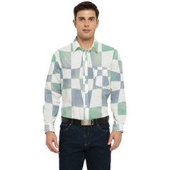 Checkerboard T- Shirt Psychedelic Watercolor Check Aqua T- Shirt Men s Long Sleeve Pocket Shirt  by maxcute