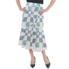 Checkerboard T- Shirt Psychedelic Watercolor Check Aqua T- Shirt Midi Mermaid Skirt by maxcute