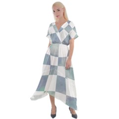 Checkerboard T- Shirt Psychedelic Watercolor Check Aqua T- Shirt Cross Front Sharkbite Hem Maxi Dress by maxcute