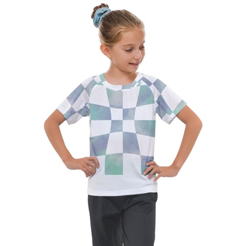 Checkerboard T- Shirt Psychedelic Watercolor Check Aqua T- Shirt Kids  Mesh Piece Tee by maxcute