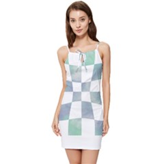 Checkerboard T- Shirt Psychedelic Watercolor Check Aqua T- Shirt Summer Tie Front Dress by maxcute