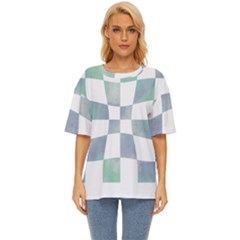 Checkerboard T- Shirt Psychedelic Watercolor Check Aqua T- Shirt Oversized Basic Tee by maxcute