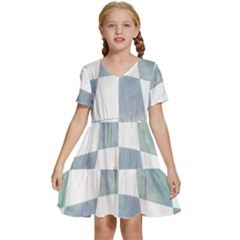 Checkerboard T- Shirt Psychedelic Watercolor Check Aqua T- Shirt Kids  Short Sleeve Tiered Mini Dress by maxcute