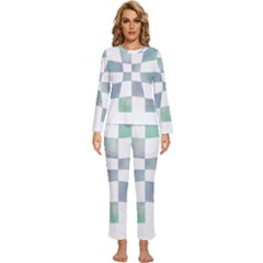 Checkerboard T- Shirt Psychedelic Watercolor Check Aqua T- Shirt Womens  Long Sleeve Lightweight Pajamas Set