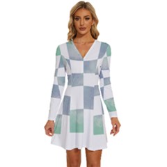 Checkerboard T- Shirt Psychedelic Watercolor Check Aqua T- Shirt Long Sleeve Deep V Mini Dress  by maxcute