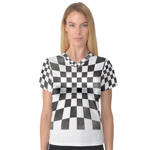 Checkerboard T- Shirt Watercolor Psychedelic Checkerboard T- Shirt V-neck Sport Mesh Tee by maxcute