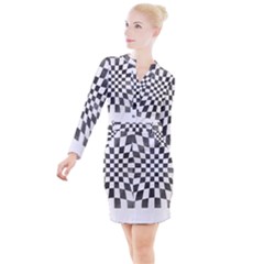 Checkerboard T- Shirt Watercolor Psychedelic Checkerboard T- Shirt Button Long Sleeve Dress by maxcute