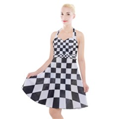 Checkerboard T- Shirt Watercolor Psychedelic Checkerboard T- Shirt Halter Party Swing Dress  by maxcute