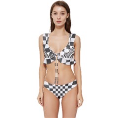 Checkerboard T- Shirt Watercolor Psychedelic Checkerboard T- Shirt Low Cut Ruffle Edge Bikini Set