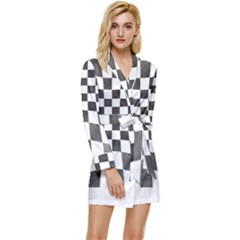 Checkerboard T- Shirt Watercolor Psychedelic Checkerboard T- Shirt Long Sleeve Satin Robe by maxcute