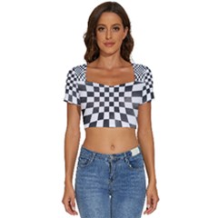 Checkerboard T- Shirt Watercolor Psychedelic Checkerboard T- Shirt Short Sleeve Square Neckline Crop Top 