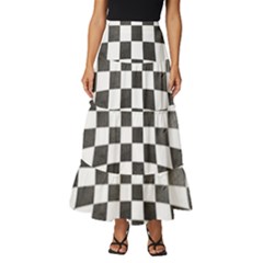 Checkerboard T- Shirt Watercolor Psychedelic Checkerboard T- Shirt Tiered Ruffle Maxi Skirt