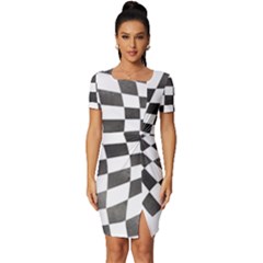 Checkerboard T- Shirt Watercolor Psychedelic Checkerboard T- Shirt Fitted Knot Split End Bodycon Dress