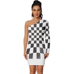 Checkerboard T- Shirt Watercolor Psychedelic Checkerboard T- Shirt Long Sleeve One Shoulder Mini Dress by maxcute