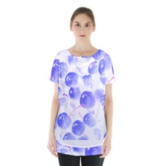 Cherry T- Shirt Blue Purple Cherries Fruit Photograph T- Shirt Skirt Hem Sports Top by maxcute