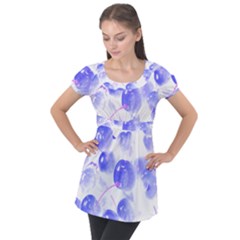 Cherry T- Shirt Blue Purple Cherries Fruit Photograph T- Shirt Puff Sleeve Tunic Top by maxcute