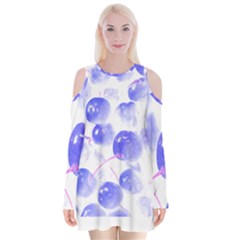 Cherry T- Shirt Blue Purple Cherries Fruit Photograph T- Shirt Velvet Long Sleeve Shoulder Cutout Dress