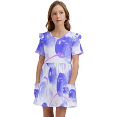 Cherry T- Shirt Blue Purple Cherries Fruit Photograph T- Shirt Kids  Frilly Sleeves Pocket Dress by maxcute