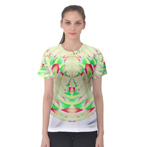 Circle Design T- Shirt Abstract Red Green Yellow Ornamental Circle Design T- Shirt Women s Sport Mesh Tee by maxcute