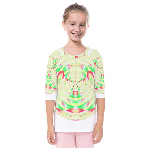 Circle Design T- Shirt Abstract Red Green Yellow Ornamental Circle Design T- Shirt Kids  Quarter Sleeve Raglan Tee by maxcute