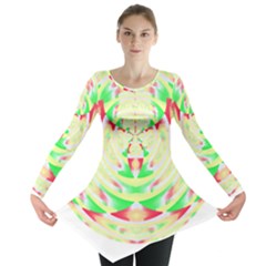 Circle Design T- Shirt Abstract Red Green Yellow Ornamental Circle Design T- Shirt Long Sleeve Tunic 