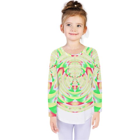 Circle Design T- Shirt Abstract Red Green Yellow Ornamental Circle Design T- Shirt Kids  Long Sleeve Tee by maxcute