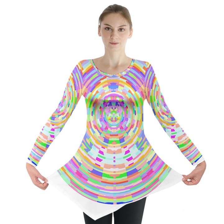 Circle T- Shirt Colourful Abstract Circle Design T- Shirt Long Sleeve Tunic 