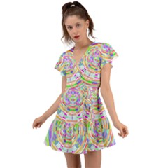 Circle T- Shirt Colourful Abstract Circle Design T- Shirt Flutter Sleeve Wrap Dress by maxcute